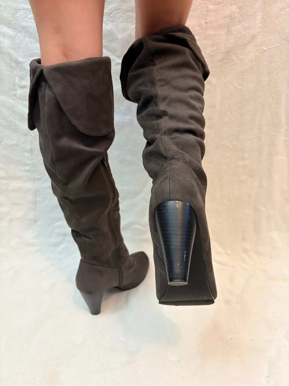 Women’s Over-the-Knee Fold-Top Heeled Boots - Black